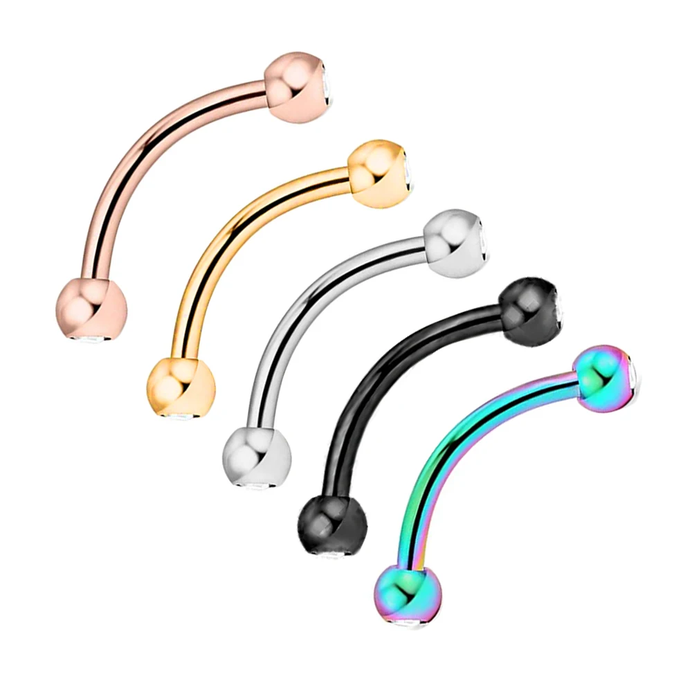 

wholesales doublem Gem Curved Barbell Eyebrow Rings 5 colors 8mm nose Piercing 16G Surgical Steel Daith Rook Earring Belly Butto