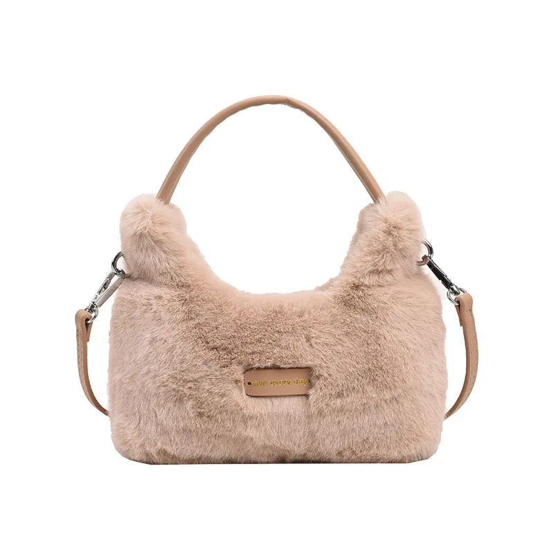 Bolso de hombro pequeño y esponjoso para mujer, bolsa pequeña con textura suave, a la moda, mininicho Popular, de Color sólido, 2023