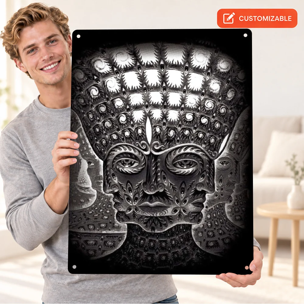 Intricate Face Aluminum Poster Personalized Metal Sign Minimalist Vector Illustration Wall Art For Bedroom Music Enthusiast Gift