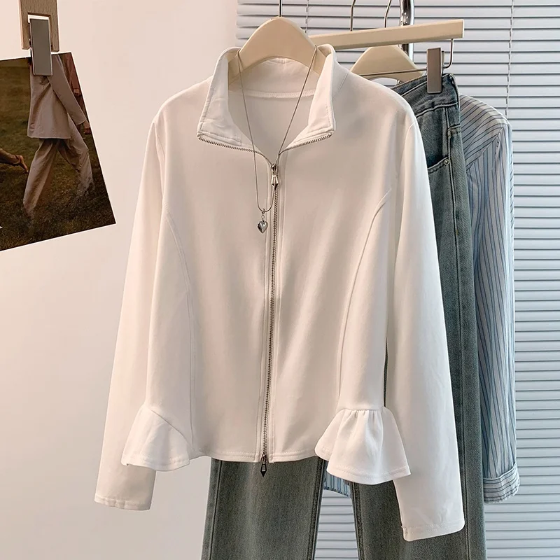 Autunno Nuovo Plus Size Casual Misto Cotone Cerniera Svel Cardigan Aperto Faion Artistico Sle Ci Pendolari Wear da Donna
