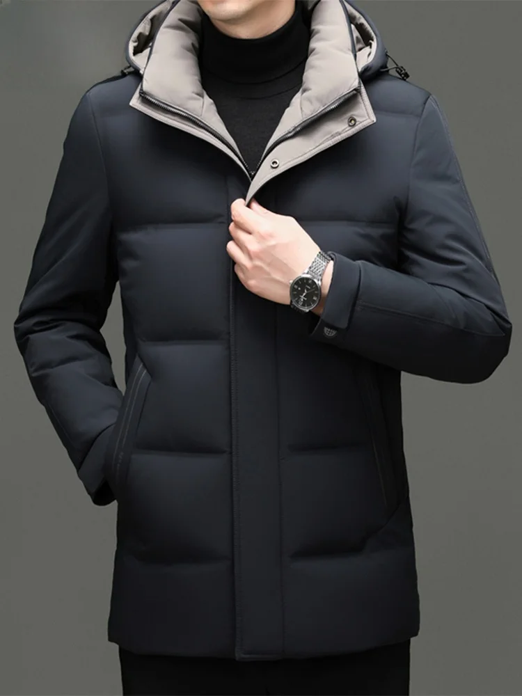 

Warm Thiened White Du down Jaet for Men Winter Outdoor Leisure Zipper Closure Fce Lined Breathable Water Resistant