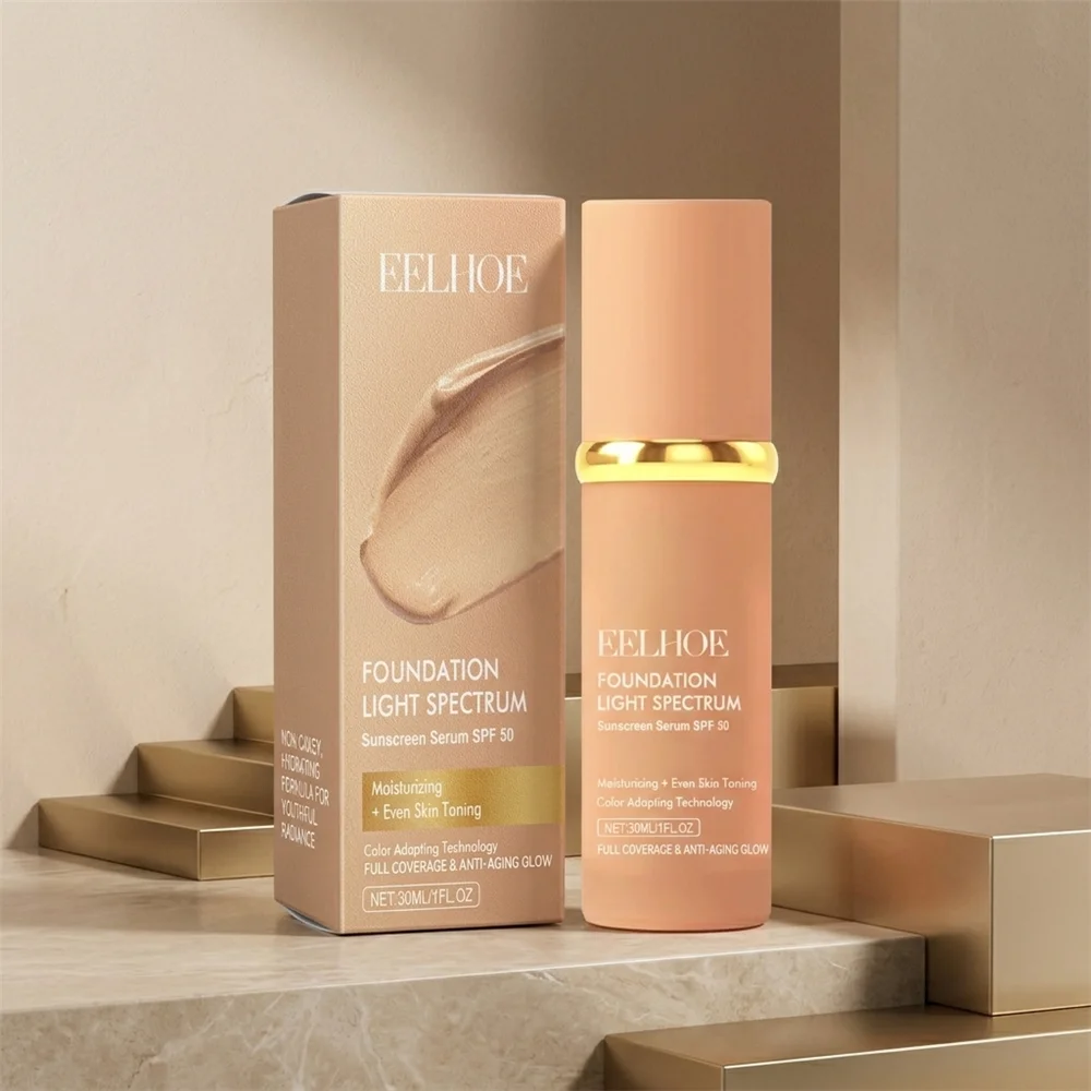 EELHOE Light Spectrum Foundation 30ml Full Coverage Foundation Moisturizing Even Skin Tone Long Lasting Makeup