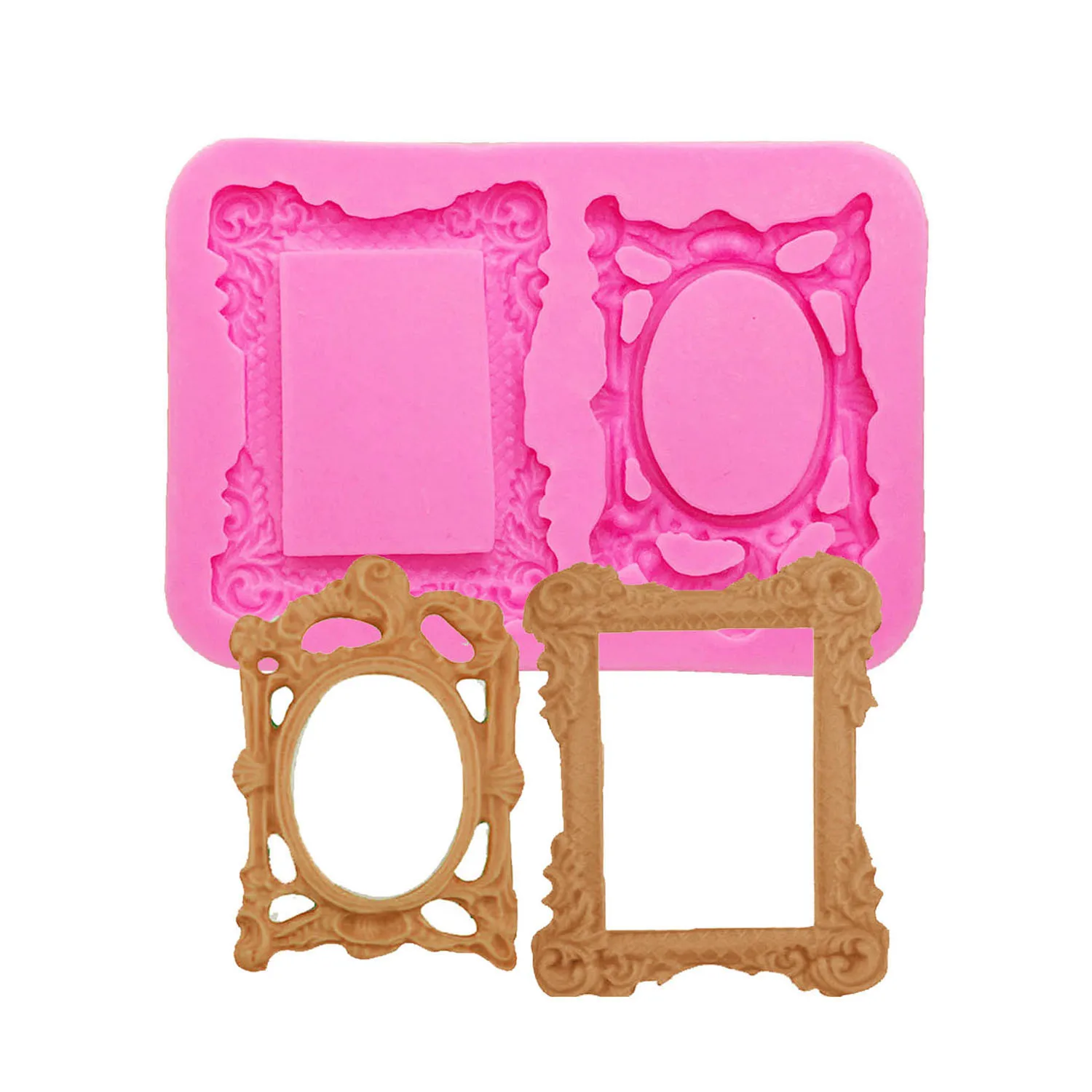 Square Relief Frame Fondant Mold Silicone Mirror Sugar Fondant Cake Decorating Tools Baking Silicone