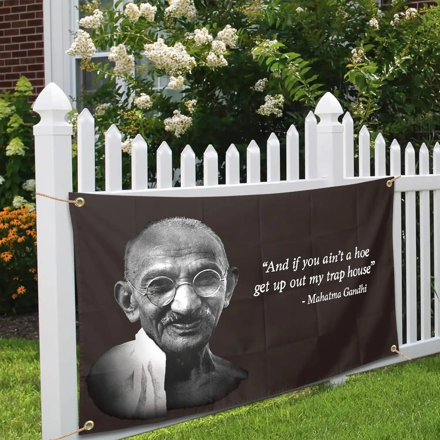 Chief Gandhi Flag Funny Poster Durable Man Cave Wall Flag with Brass Grommets 3x5 Feet Tapestry for College Dorm Room Decor