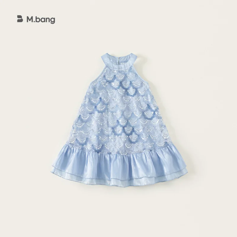 

Youbao Children's Clothing Summer Dress Fashionable Halter Neck Sleeveless Long Dress Sequin Gradient Mesh Girls' Dress
