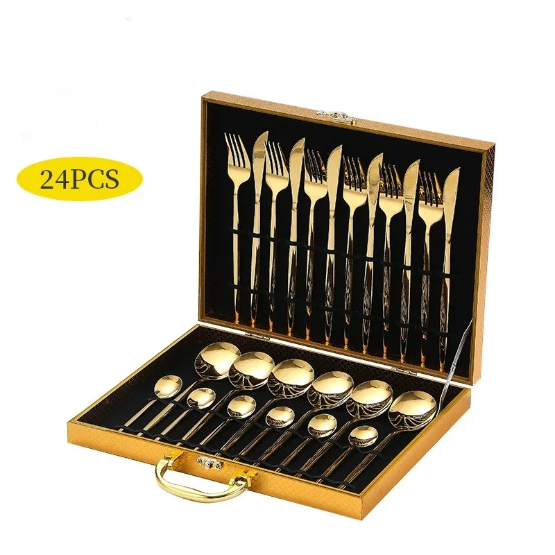 Western-style Cutlery Wooden Box 24-piece Set Western-style Steak Cutlery Gift Set Dinnerware Set Kitchen