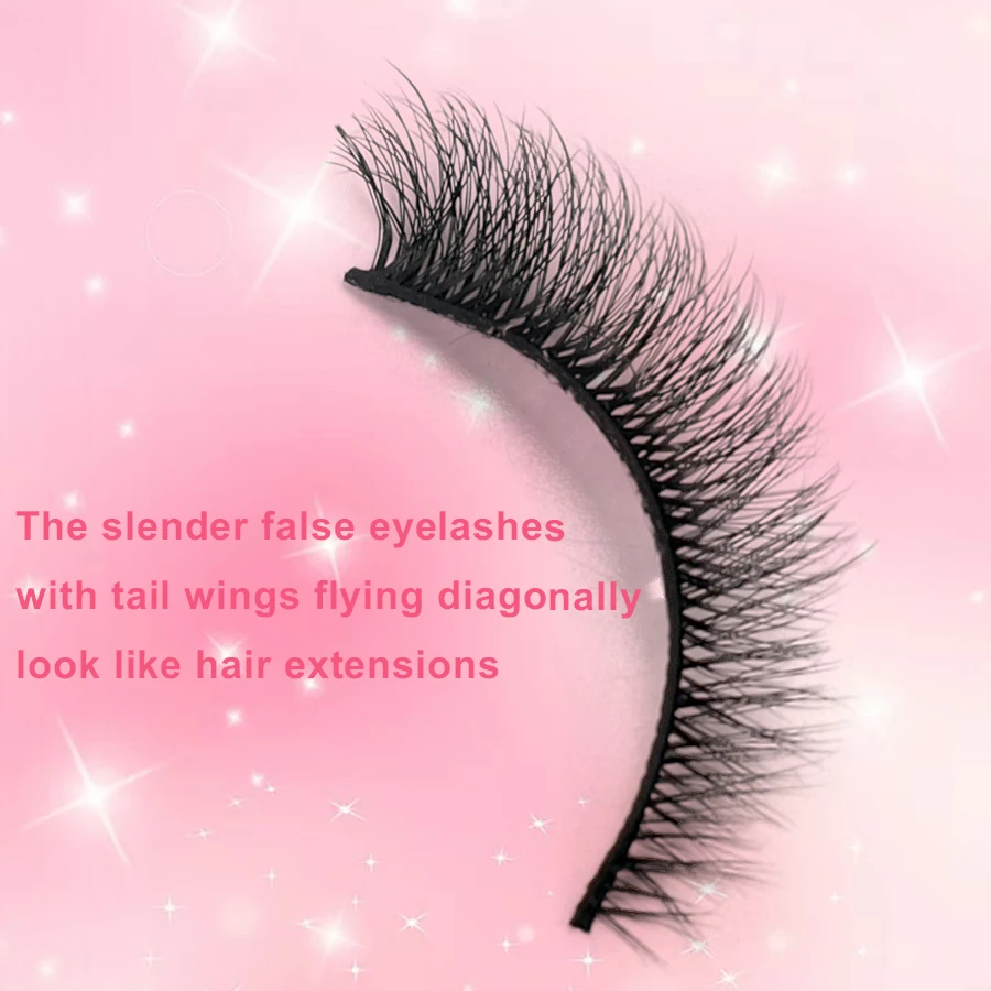 10 Paar natürliche dreidimensionale künstliche Wimpern, dick und geschwungen, mit einem schlanken und verlängerten Design am Ende der Wimpern.