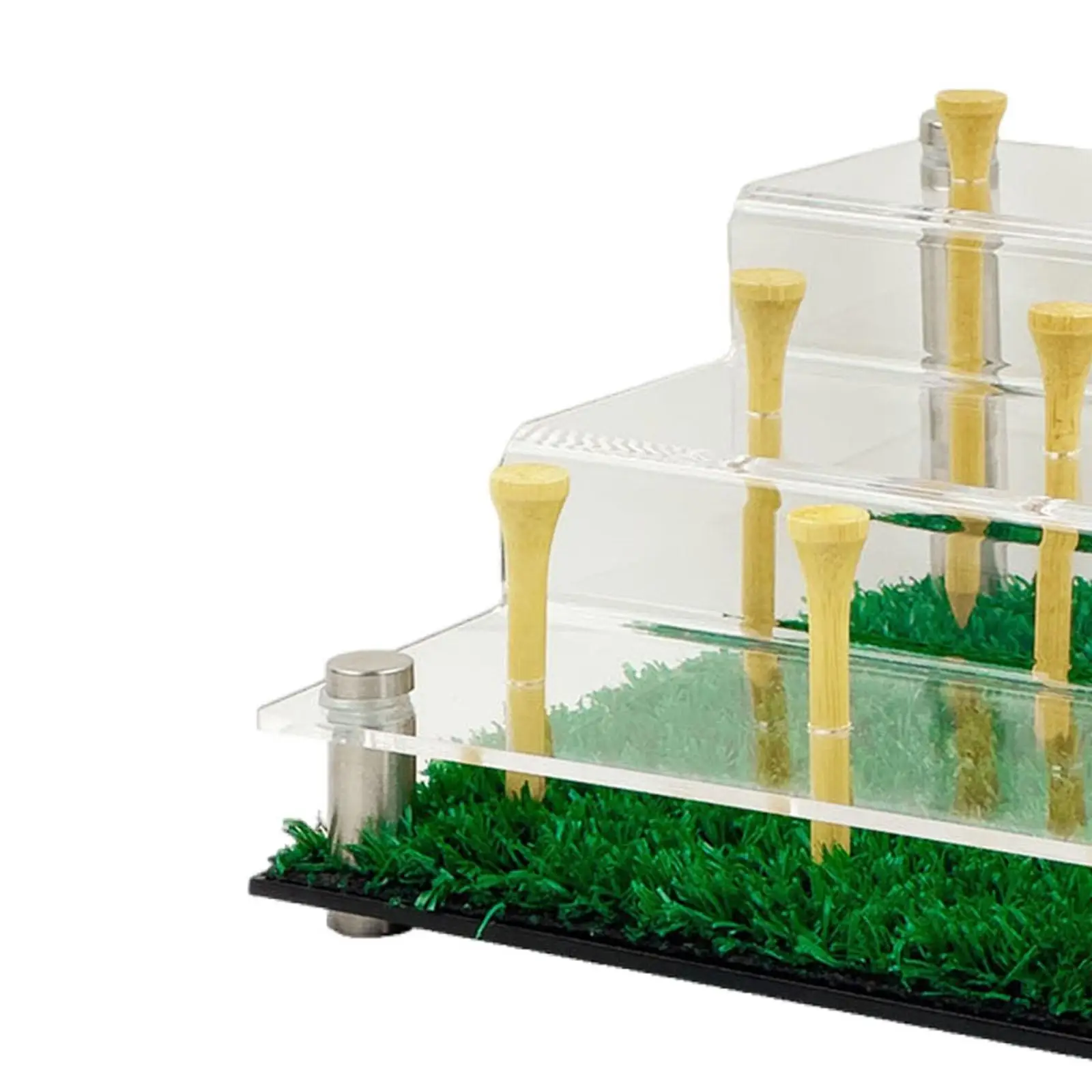 Transparent Golf Ball Display Stand Holds 9 Balls Tiered Acrylic Rack with Grass Base for Study Desk
