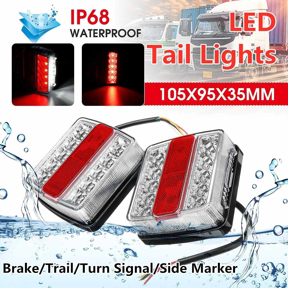 2pcs 16 LED Car Truck Rear Tail Light Break Stop Light Turn Signal Lamp Waterproof License Plate Lights for Trailer Boat Caravan