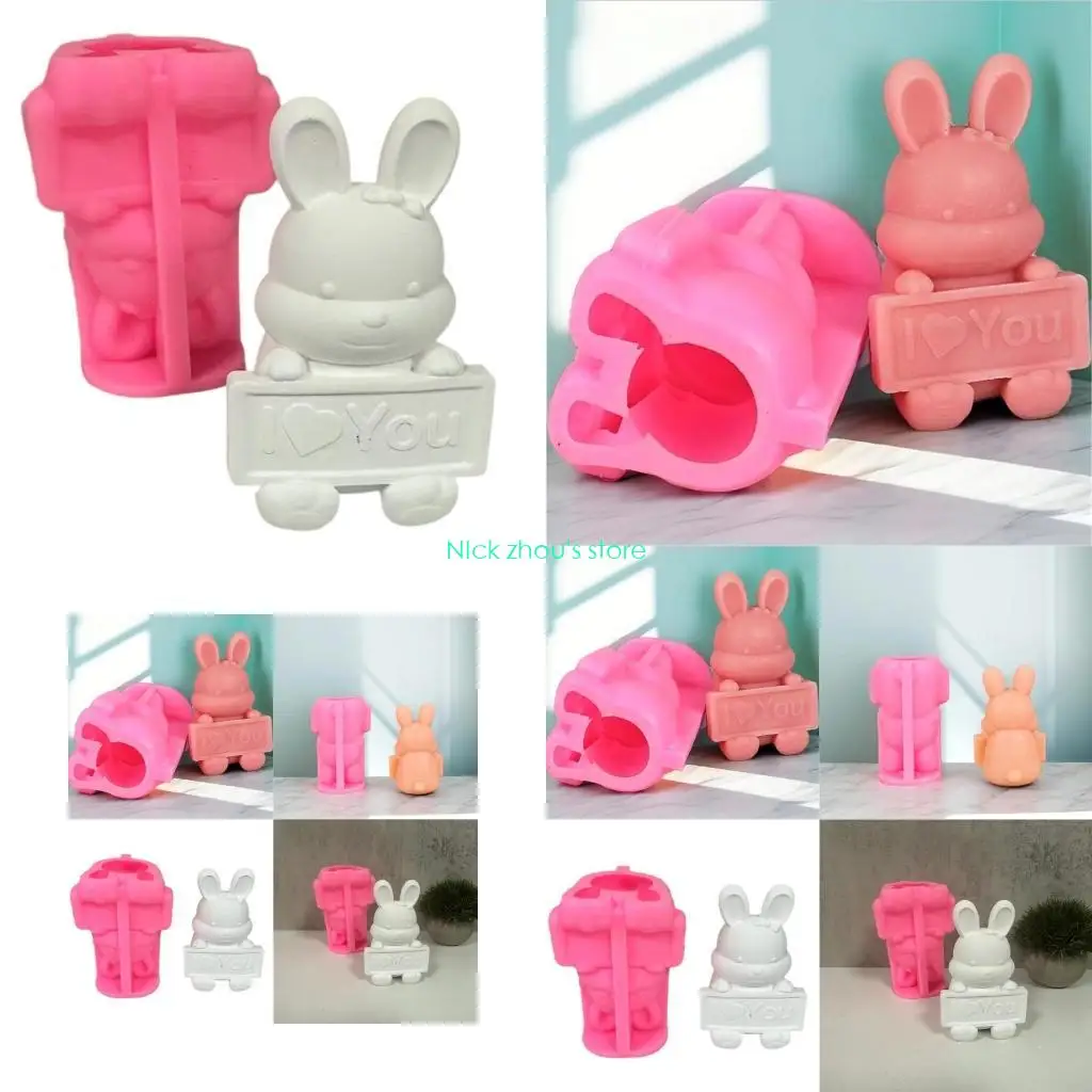 

E15E Elegant Love Confession Rabbits Ornament Silicone Mould for Craft Enthusiasts