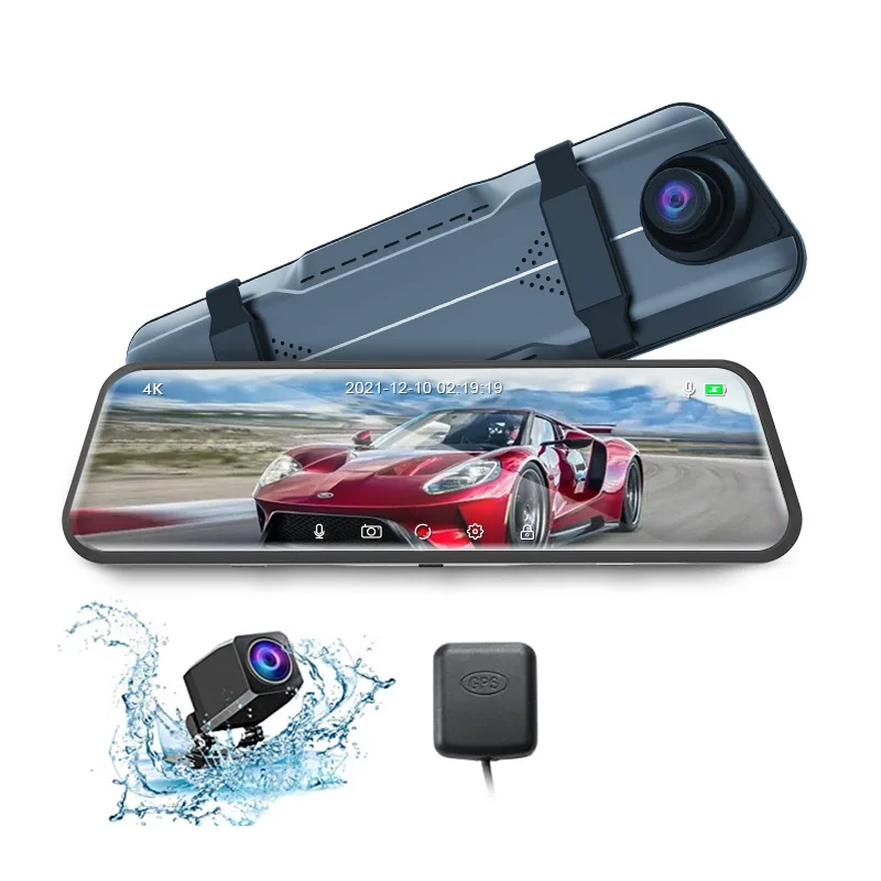 AD882 9.66 Inch Touch Screen Car Mirror Dual Dash Cam Front and Rear 4K Dashcam DVR Camera