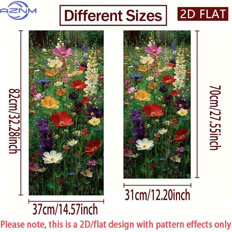2D/FLAT-Vibrant Flower Field Art Trash Can Sticker Wall Sticker Self - Adhesive PVC Decorative Sticker Waterproof Scratch - Re