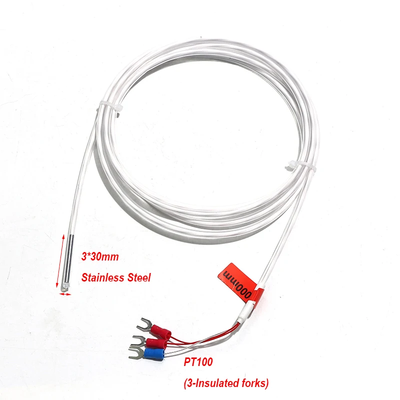 1PC Resistance Temperature Detector PT100 RTD 3*30mm Probe -50-260℃ 3-Wire Design 1-5M PTFE Long-Term Stable Pressure-Tolerant