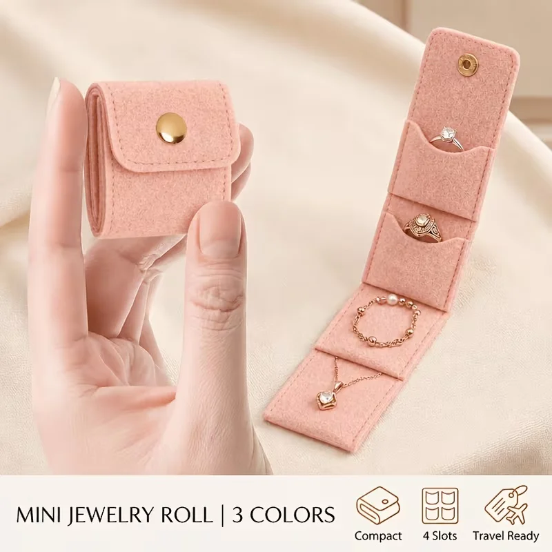 Four-compartment Foldable Multi-functional Travel Jewelry Storage Pouch Portable Multi-layer Storage Suitable for Necklaces