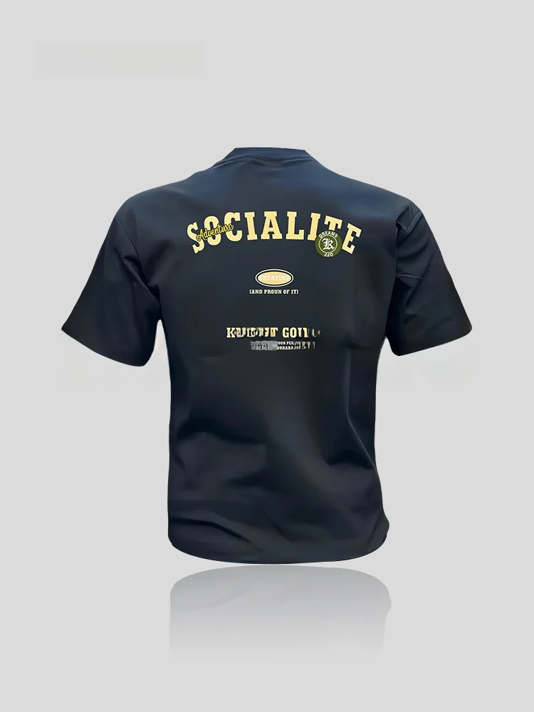 

American Style Pure Cotton Short Sleeve Shirt Men's round Neck T-Shirt Fashionable Versatile Summer Breathable Cool Style