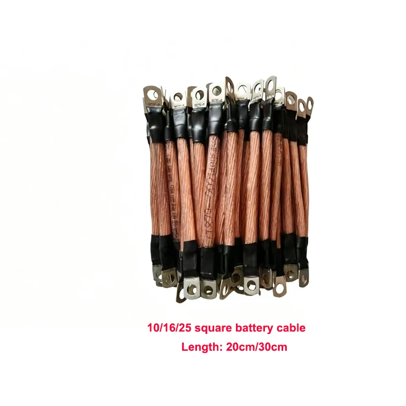 2 pieces 10/16/25² Battery Connection Cable Copper Terminal Battery Distribution Cabinet Soft Braided Grounding Cable 20CM/30CM