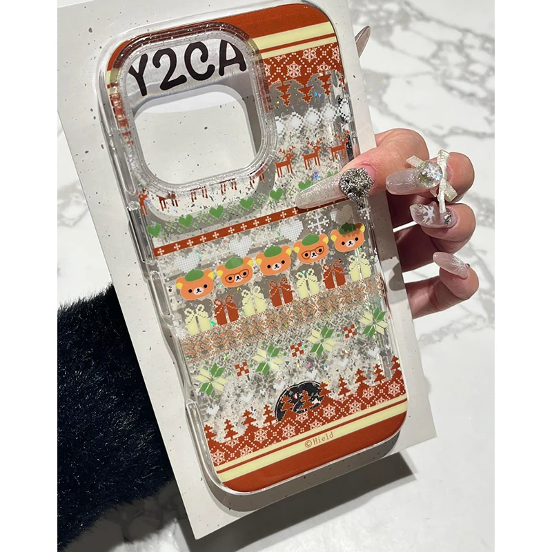 عيد الميلاد ندفة الثلج هدية صندوق قسط الدب تصميم بريق جراب هاتف آيفون 17 برو ماكس الهواء 16 15 14 12 13 11 برو زائد غطاء ناعم #5