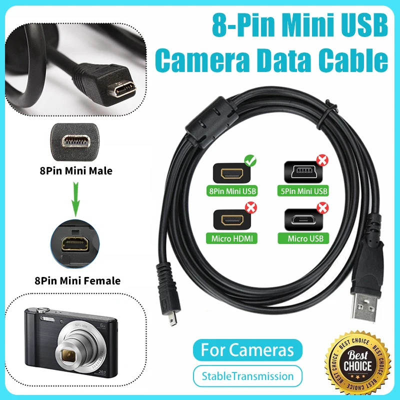 

【Fast Delivery】1.5M USB to 8 Pin Mini USB Camera Data Cable Charger Connector for SONY Nikon Camera