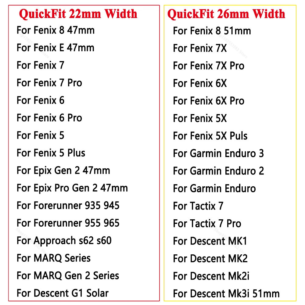 Pulseira de relógio Quickfit, Pulseira, 26mm, 22mm, Compatível com Garmin Fenix 8 E, 7, 7X, 6X, 6 Pro, 5, 5X Plus, Forerunner 965, 955, epix Pro