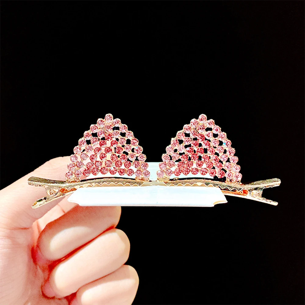 

Princess Lovely Shiny Cute Girls Hair Accessories Crystal Barrettes Duckbill Clip Cat Ears Hair Clips