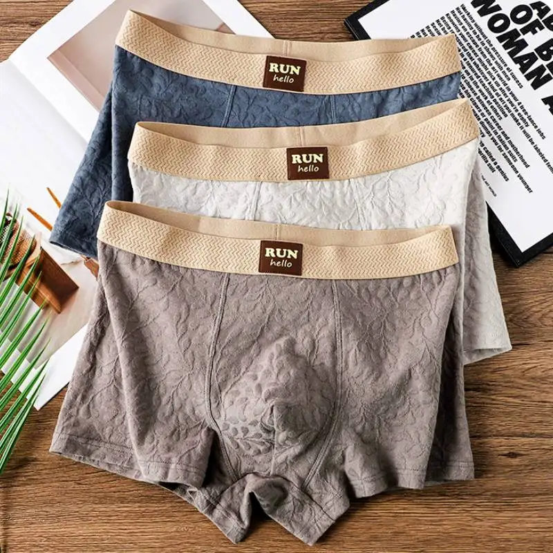 1/3 pcs Men's Cotton Panties Boxer Shorts Men's Underwear Brifes Breathable Leaves Jacquard Men Underpants Male Panties