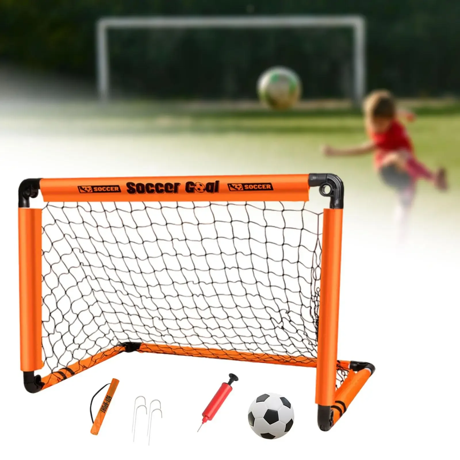 Portable Foldable Soccer Goal with Ball and Ground Stakes, Kids Football Net for Backyard Garden Park Outdoor Sports