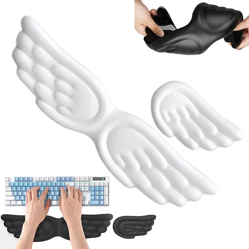 

Angel Wings Shaped Keyboard Mouse Wrist Rest Wing Memory Foam Anti-slip Silicone Ergonomic Wrist Guard Table Mat Mouse Pad Set
