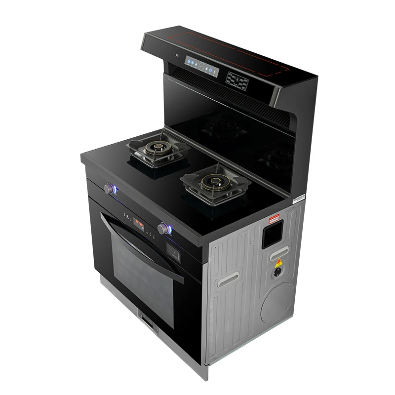 Modern and newly designed electric cooktop with built-in intelligent multi-functional all-in-one stove with range hood