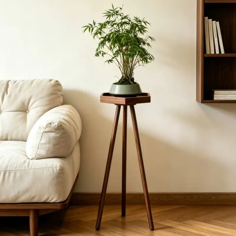 Black Walnut Plant Stands Floor Bonsai Shelf Balcony Orchid Display Rack for Living Room Rustic Side Table for Potted Plants