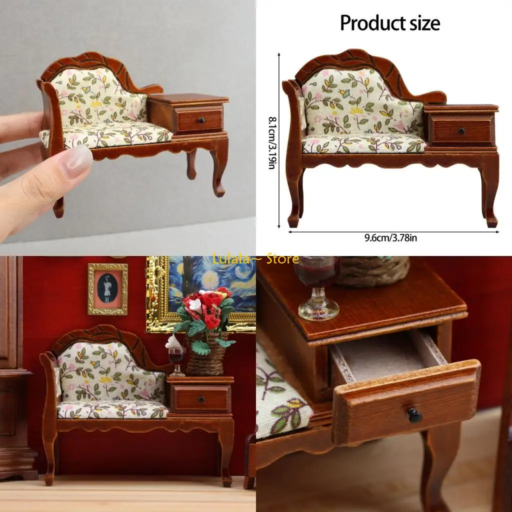 Y4QA Collector Grade 1 12 Scale Dollhouses Chaise Lounge Hand Carved Wooden Sofa Scenario Display Ready