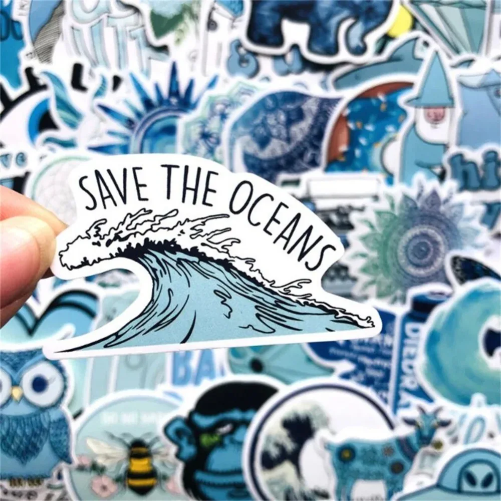 50 قطعة من ملصقات الكتابة على الجدران الكرتونية الزرقاء الطازجة للكمبيوتر المحمول والجيتار ولوح التزلج والثلاجة وخوذة ملصقات مقاومة للماء