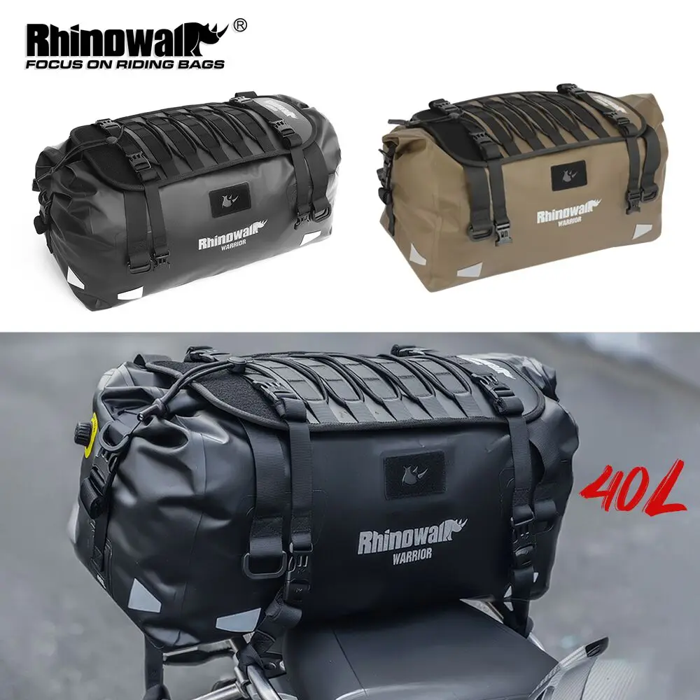 Rhinowalk Motorcycle Dry Saddle Bag Waterproof 20L/40L/65L Motor Back Seat Tail Backpack With MOLLE Expansion Panel Reflective