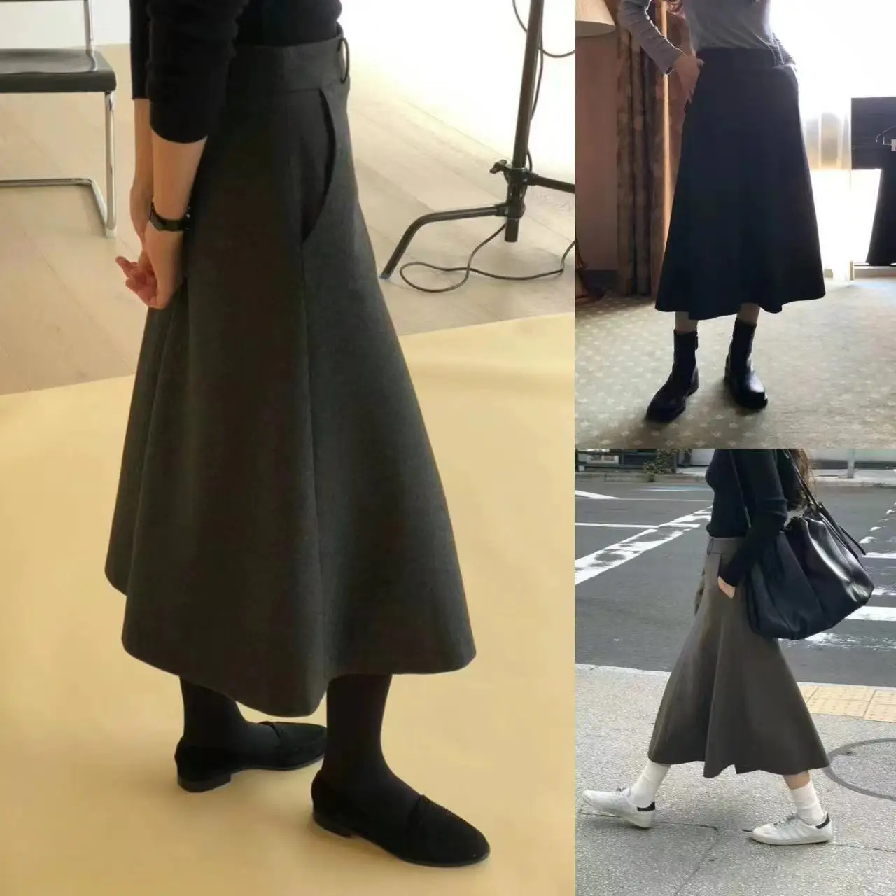 

Повседневная утягивающая цветная драпированная юбка-миди с высокой талией, корейская женская юбка премиум-класса из смеси шерсти