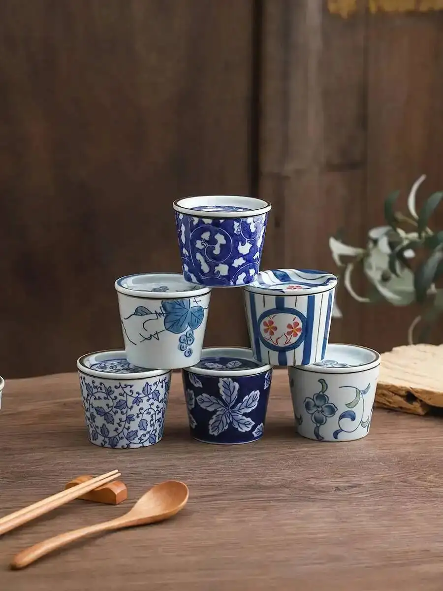 Vintage Ceramic Steamed Egg Cup With Lid Breakfast Steamed Egg Soup Water Separation Stew Cup Dessert Snack Bowl