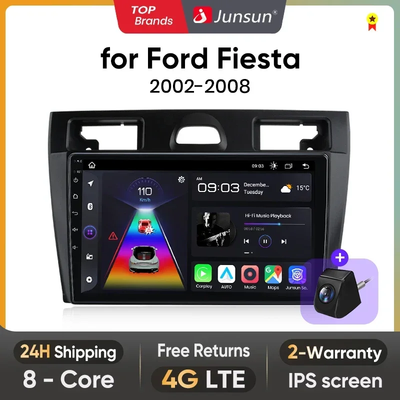Junsun AI Android 13 Wireless CarPlay autoradio per Ford Fiesta Mk VI 5 Mk5 2002 2003 - 2008 Multimedia GPS 4G DSP RDS