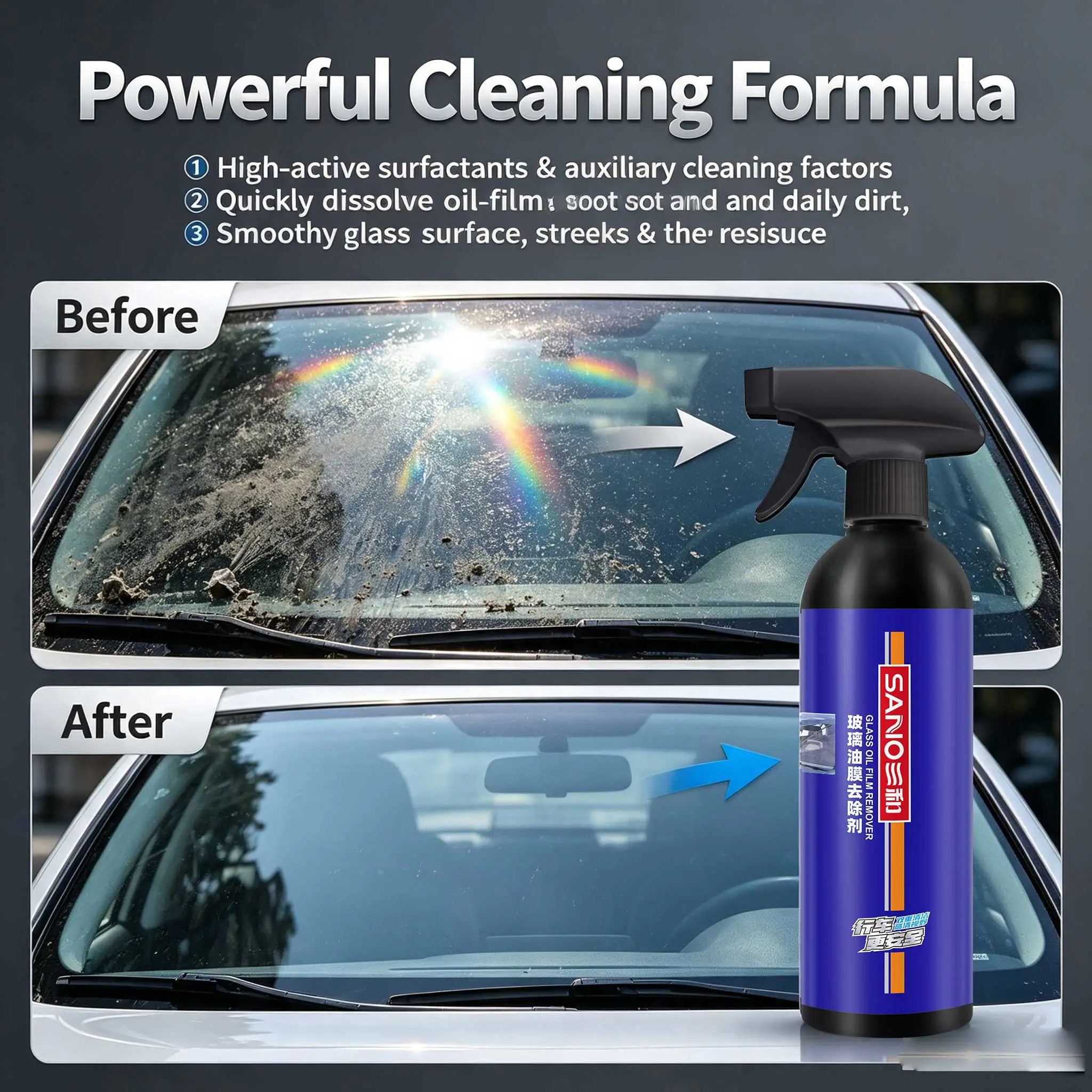 Car Glass Oil Film Remover Kit Sponge Brush Powerful Windshield Cleaner Water Spot Stain Remover For Auto Window Glass