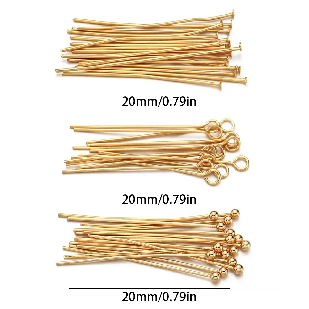 20mm 50/100pcs Stainless Steel T Head Pins Eye Pins Ball Head Pins Jewelry Findings for DIY Earring Pendant Bracelet Necklace