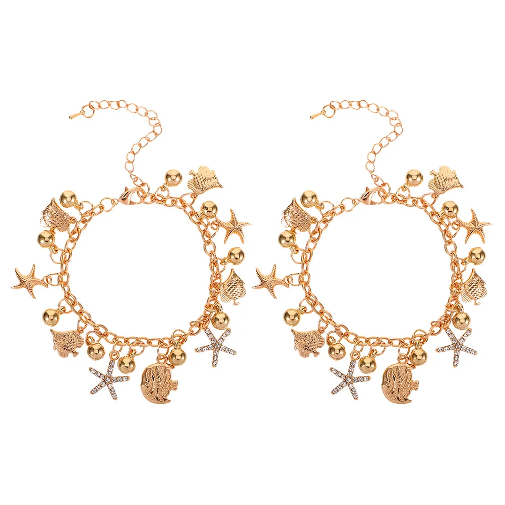 

2Pcs Womens Bracelet Ocean Style Adjustable Charm Bracelets Fashionable Wrist Jewelry Beach Party Trendy Bracelets