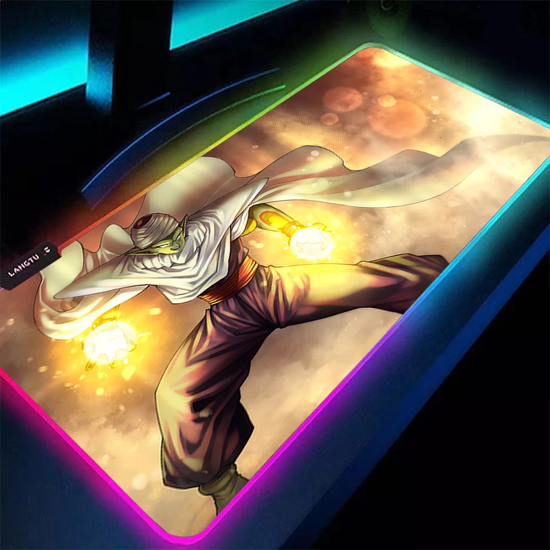 

Светодиодный коврик для мыши DBZ Dragon Ball Piccolo, компьютерный RGB-коврик для мыши, настольный коврик, ковер для клавиатуры, нескользящие аксессуары для геймеров, подсветка