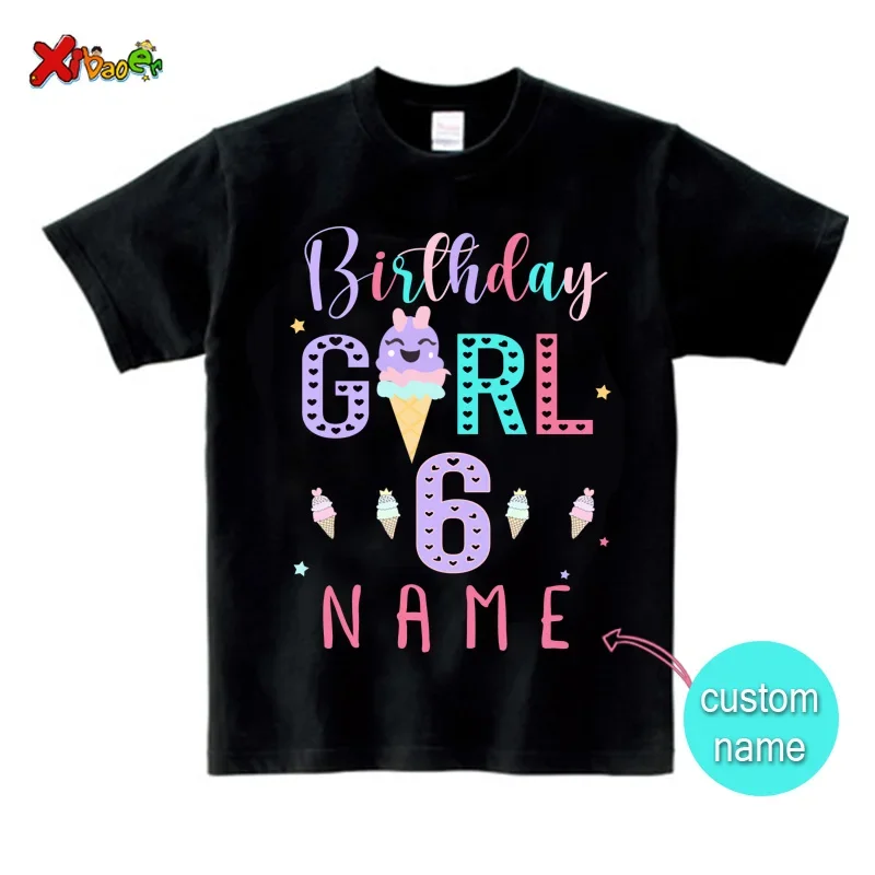 Girls Family Matching Outfits Ice Cream Birthday Shirt Party Clothes Custom Name Tshirt Onesie Outfits Kids Toddler Youth Adult