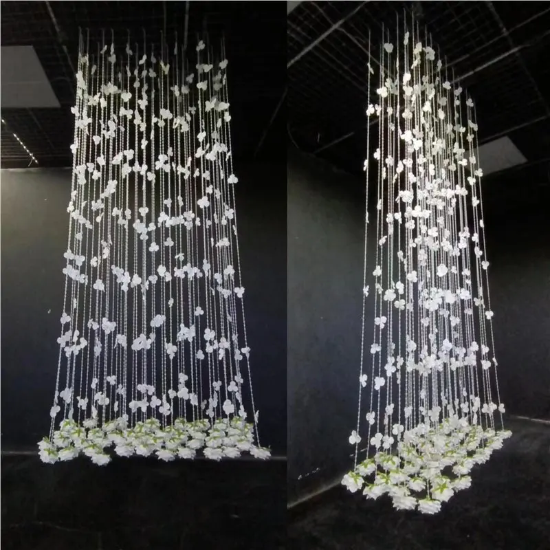 

250-300 CM Tall Wedding Ceiling Acrylic Bead Curtain Rose Petals Crystal Bead Chain Wedding Hall Stage Backdrops Decoration