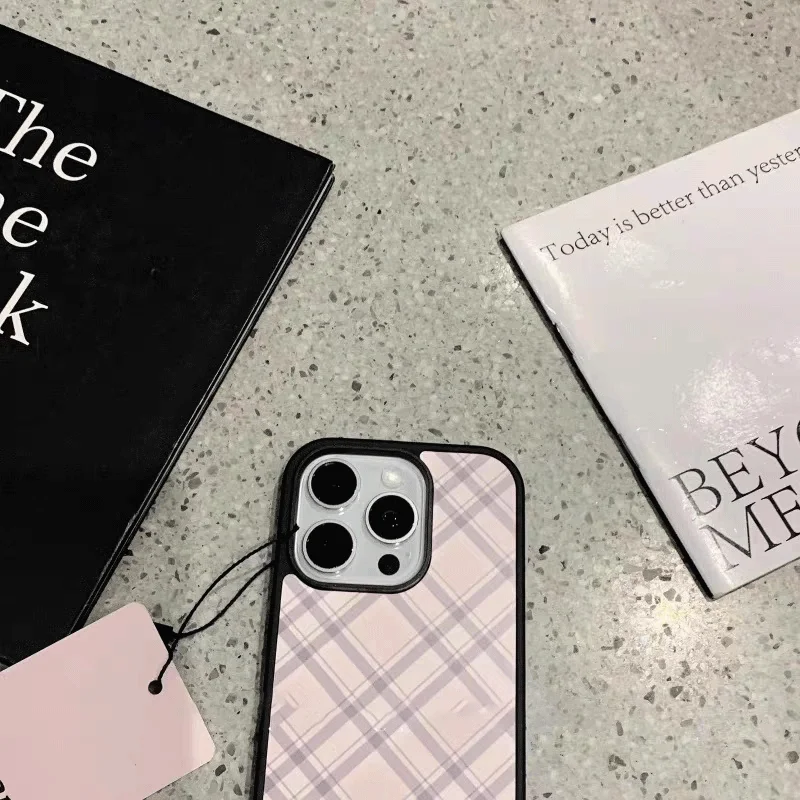 Ins New Cute Pink Grid  Phone Case For iPhone 16 Pro Max 15 Pro 14 13 12 11 Pro X Xr Xs max Mini 7 8 Plus Cute Y2K Phone Cases