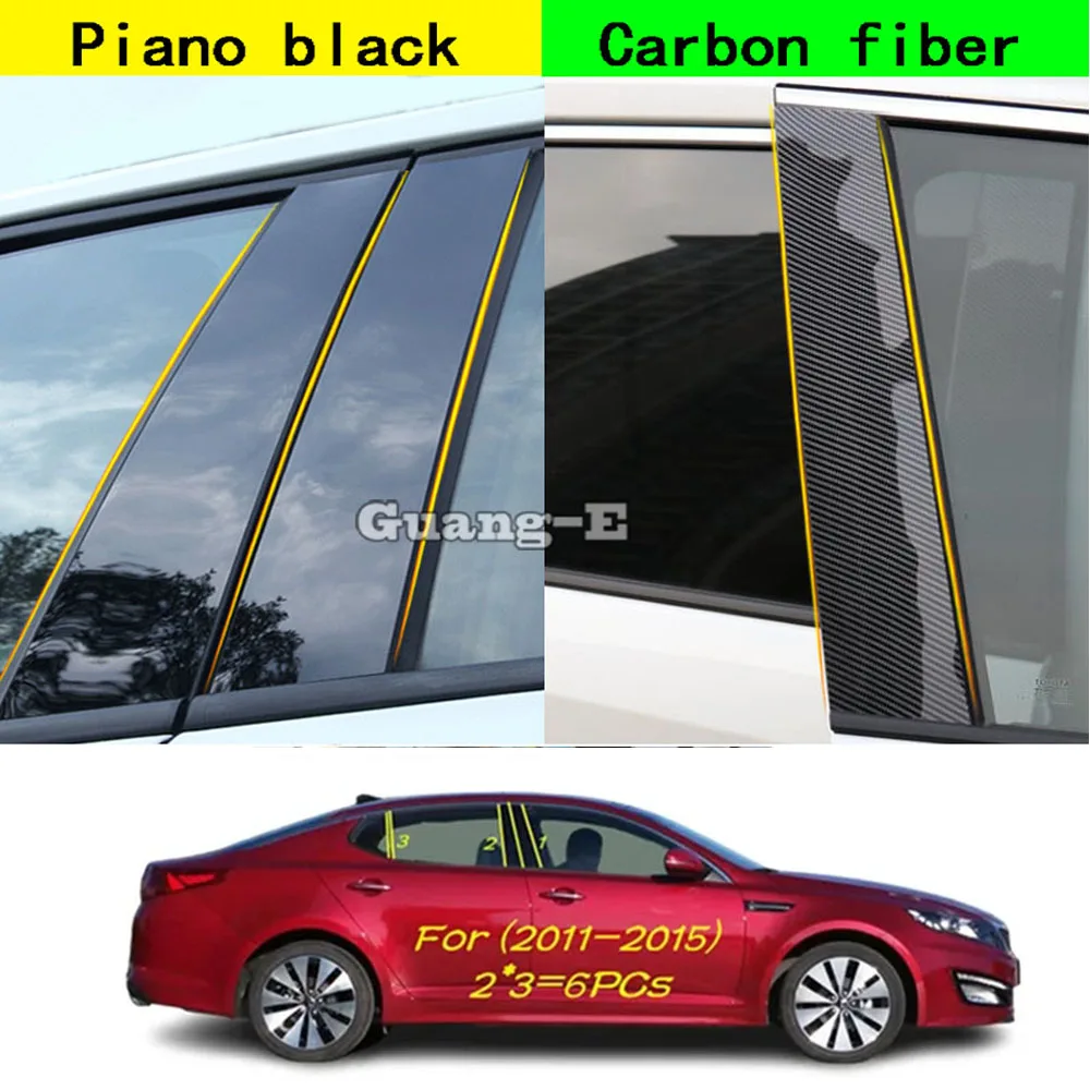

6pcs Car PC Material Pillar Post Cover Door Trim Window Molding Stickers Accessories For Kia Optima K5 2011 2012 2013 2014 2015