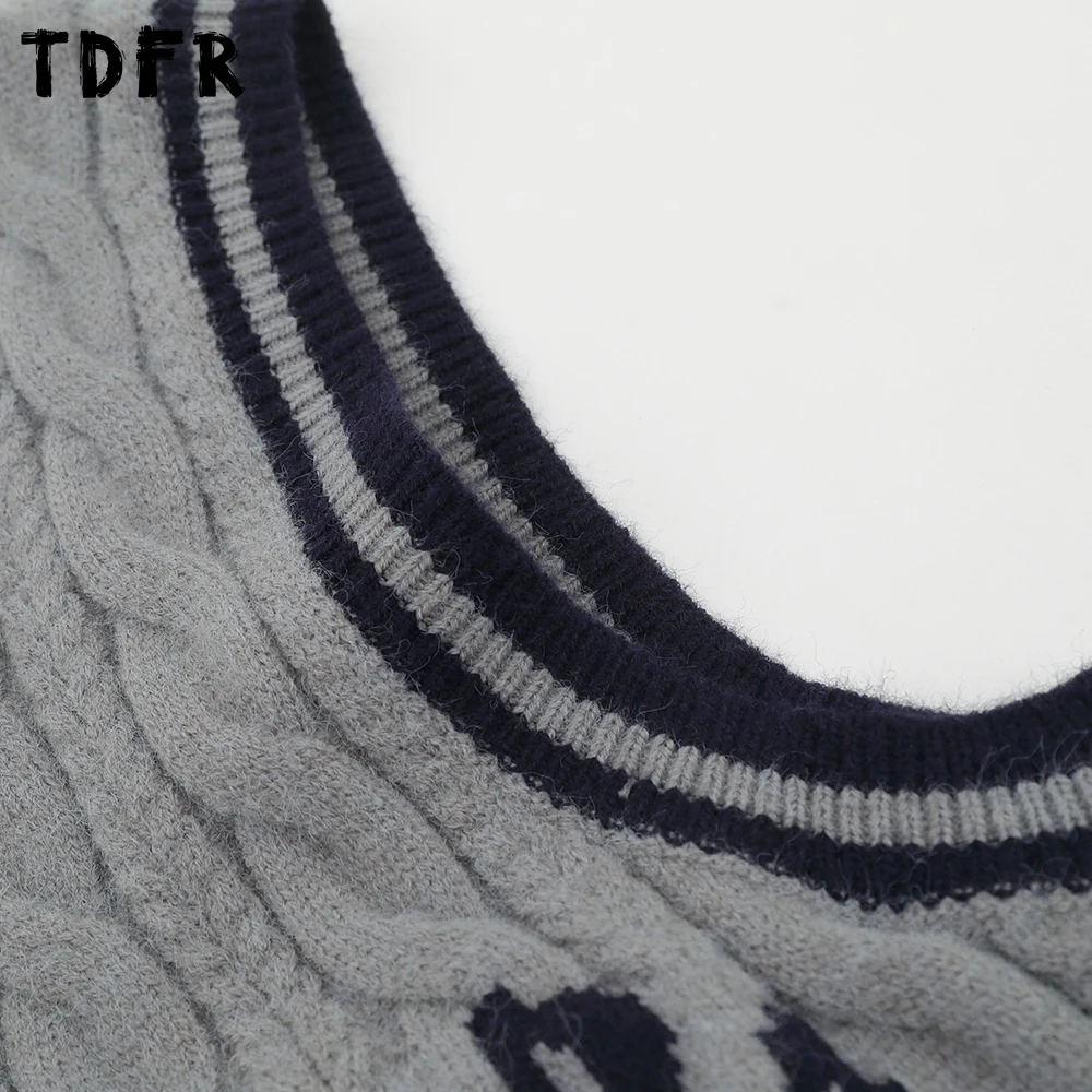 رسالة الجاكار محبوك سترة رجالي التباين بألواح الخريف الشتاء الرجعية عادية الخامس الرقبة فضفاضة سترة صوف من دون أكمام رجل