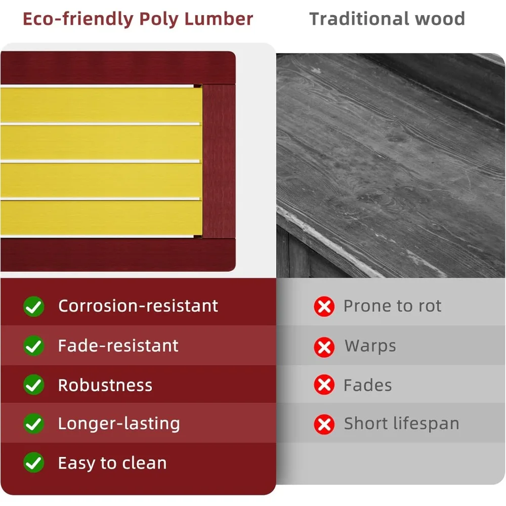 مقعد خارجي، مقعد حديقة من البولي كربونات لشخصين HDPE، مقعد فناء مناسب لجميع الأحوال الجوية لن يتلاشى ويلاشى للحديقة والشرفة والفناء الخلفي