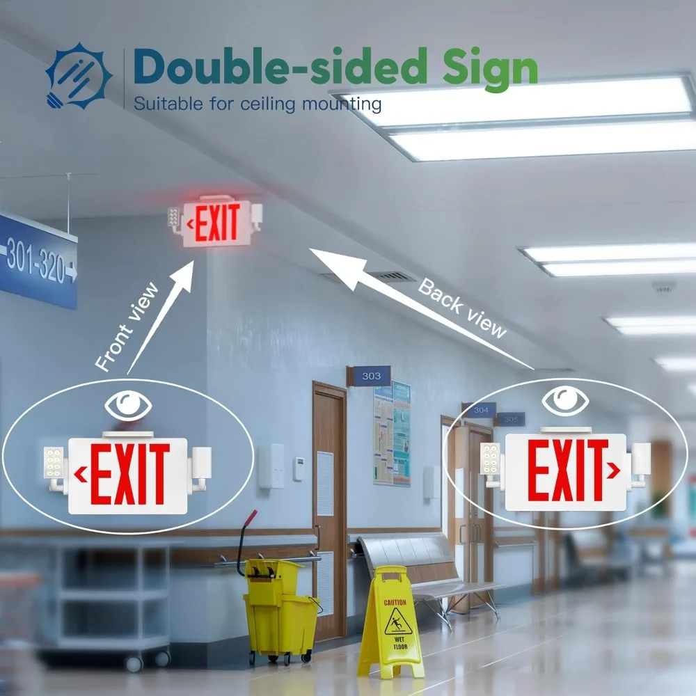 LED Exit Sign with Emergency Lights,Double Sided Adjustable LED Exit Lights with Battery BackuEasy to Install,AC 120/277V