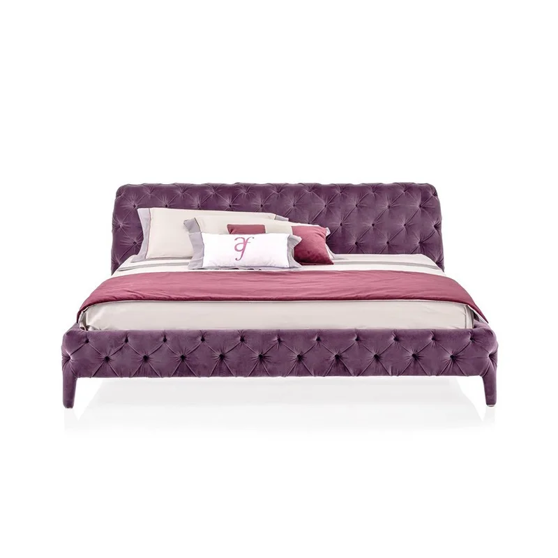 

Minimalist villa bedroom fabric leather bed design new upholstery double