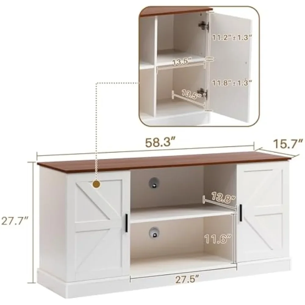 Farmhouse TV Stand for Televisions up to 65”, Wood Entertainment Center with Storage Cabinets and Adjustable Shelves, Media TV