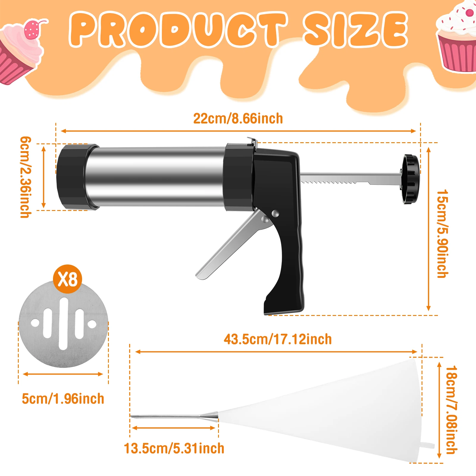 Stainless Steel Cookie Gun Churros Maker and Filler Set Baking Tool Home Set Mold Making Cream Gun Biscuit Pastry Piping Nozzle