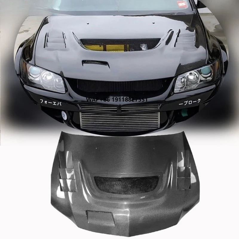 

Carbon Fiber Hood Bonnet White Sport Vertical Billet Screw-On for 03-06 Lancer Evolution 7/8/9 Includes New Screws